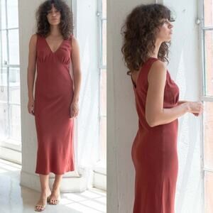 Rachel Pally NWT Linen Blend V-Neck Caro Dress Rust Red Orange Garnet Medium